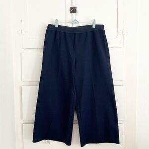 St. John Santana Knit Pull-On Wide Leg Cropped Pants Navy L